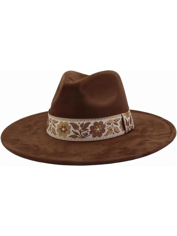 Big Wide Brim Boho Western Hat for Women and Men Felt Rancher Fedora Hat