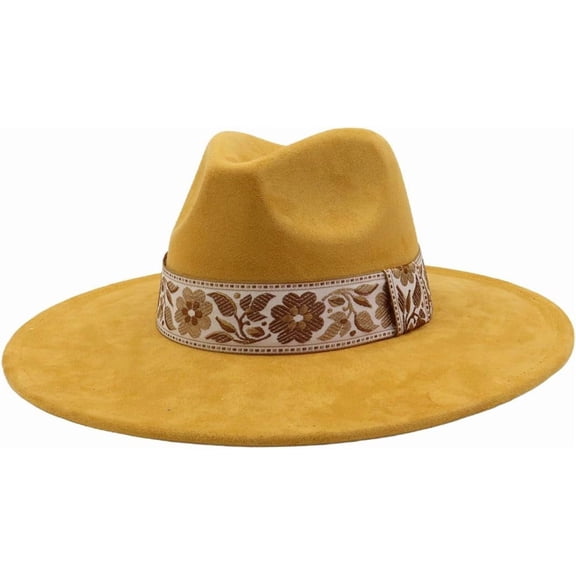 Big Wide Brim Boho Western Hat for Women and Men Felt Rancher Fedora Hat