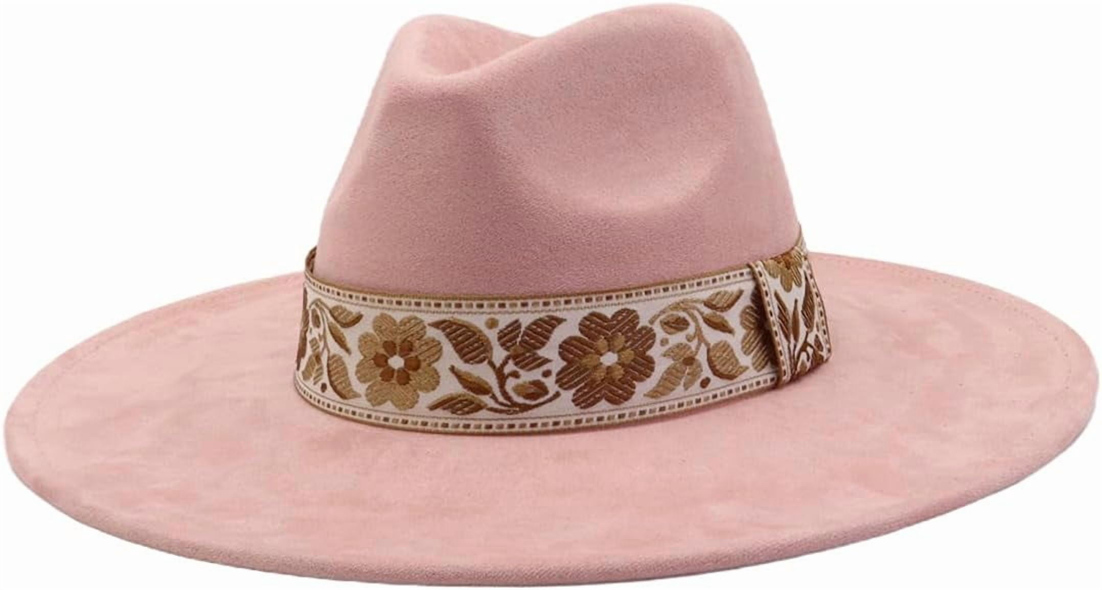 Wide Brim Felt Fedora Hat - Boho Western Rancher Hat for Women Men He&Yingmin Big Wide Brim Boho Western Hat for Women and Men  main image 3