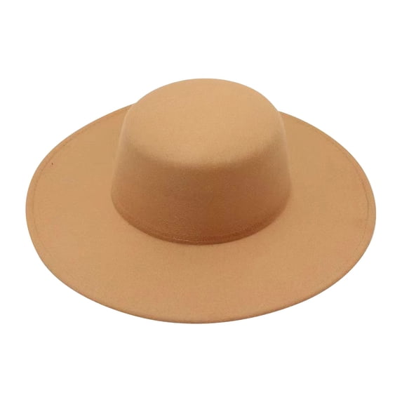 Big Wide Brim Fedora Hats for Women Flat Top Jazz Hat Autumn Winter Casual Vintage Hats for Daily Life Wedding Party Camel One Size