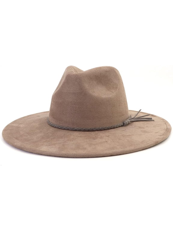 Big Wide Brim Fedora Hats for Women Men Western Suede Hats Large Felt Panama Hat Rancher Hat