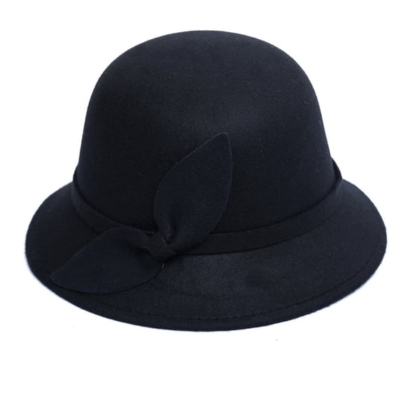 Big Wide BrimWomen Faux Wool Bucket Hats Fashion Bowler Cap With BowknotFedora Hat