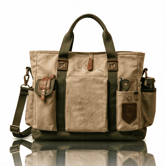 Big Wilderness Foot Adventure Multifunctional Tote Bag, Durable Canvas with Reinforced Handles for Heavy Loads, Spacious Interior for Beach Hiking, 22.56"