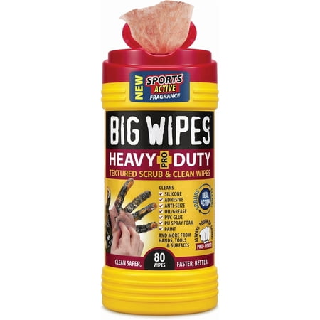 Big Wipes Heavy Duty Hand Cleaning Wipes, Textured Cloths for Removing Grease and Grime, 80 Count Canister