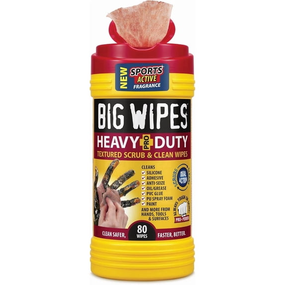 Big Wipes Heavy Duty Hand Cleaning Wipes, Textured Cloths for Removing Grease and Grime, 80 Count Canister