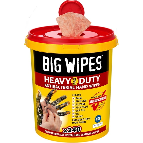 BIG WIPES HEAVY DUTY PRO+ 240 WIPE BUCKET HEAVY DUTY TEXTURED SCRUB & CLEAN WIPES
