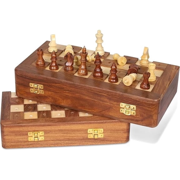 Big Wood Works Rosewood Foldable Travel Chess Set for Blind and Visually Impaired Players Tactile Raised Board Pegged Chess Pieces Large 12 Inch Accessible Chess Game for Low Vision Adults