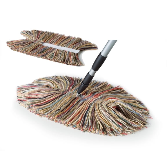 Sladust Big Wooly Multicolored All Wool Floor Dust Mop with Telescoping Handle and Replacement Head