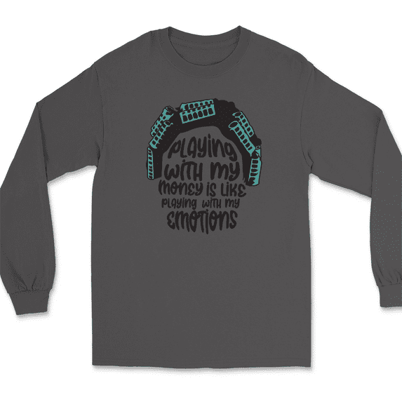 Big Worm Playing With My Money Long Sleeve T-Shirt Funny Movie Gift - Charcoal, 4XL