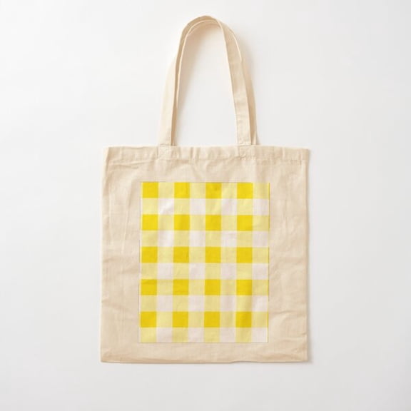 Big Yellow Gingham Cotton Tote Bag Canvas Tote Bag, Family Gift For Mother, Her