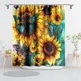 thumbnail image 1 of Big Yellow Sunflower Shower Curtain with Hooks Summer Waterproof Floral Decorative Bathroom Curtain Set Spring Rustic Botanical Flower Green Teal Butterfly Bathroom Decor 72"x72" Seamless, 1 of 6
