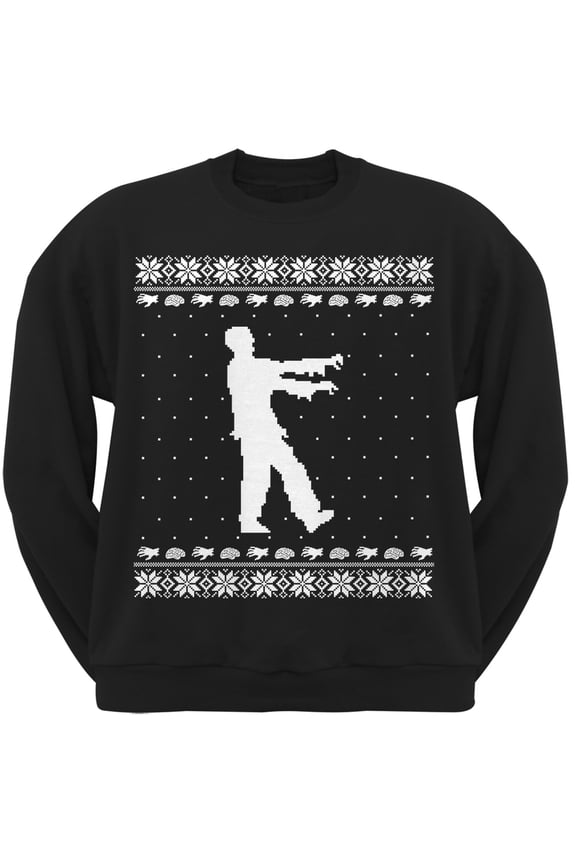 Big Zombie Ugly Christmas Sweater Black Crew Neck Sweatshirt - Large
