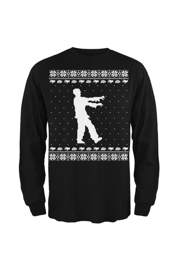 Big Zombie Ugly Christmas Sweater Black Long Sleeve T-Shirt - Large