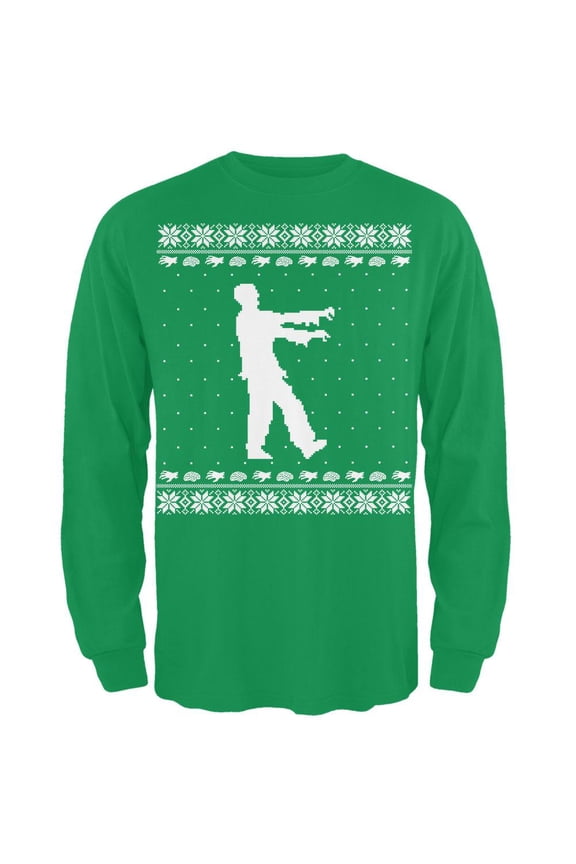 Big Zombie Ugly Christmas Sweater Green Long Sleeve T-Shirt - X-Large