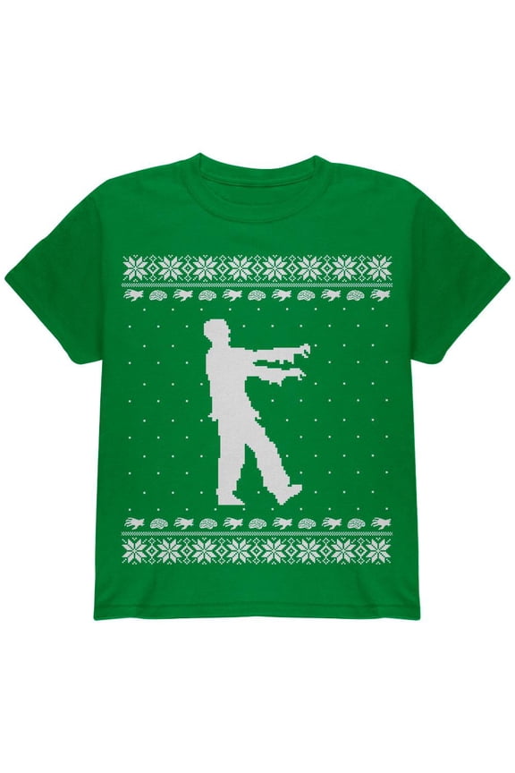 Big Zombie Ugly Christmas Sweater Green Youth T-Shirt - Youth Small