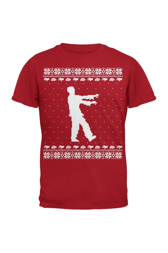 Big Zombie Ugly Christmas Sweater Red Adult T-Shirt - Small