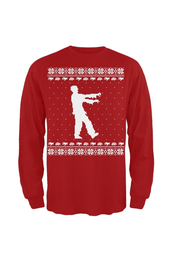 Big Zombie Ugly Christmas Sweater Red Long Sleeve T-Shirt - Large