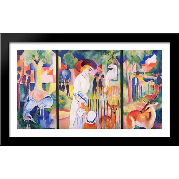 Big Zoo, Triptych 40x24 Large Black Wood Framed Print Art by August Macke