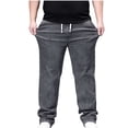 thumbnail image 1 of Big and Tall Baggy Jeans for Men Relaxed Fit Drawstring Waisted Denim Joggers Pants Straight Loose Jean Trousers, 1 of 5
