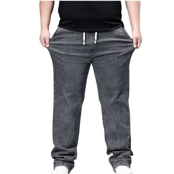 Big and Tall Baggy Jeans for Men Relaxed Fit Drawstring Waisted Denim Joggers Pants Straight Loose Jean Trousers