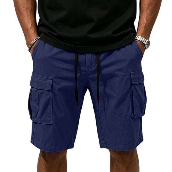Big and Tall Cargo Shorts for Men Drawstring Elastic Waist Summer Work Short with Multi Pockets Navy L