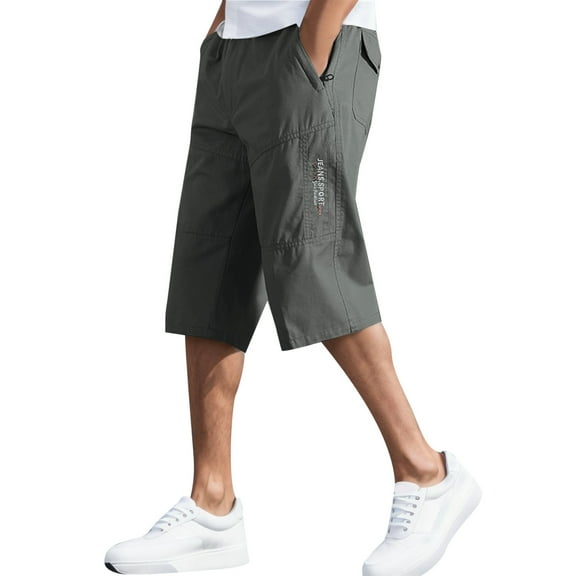 Big and Tall Cargo Shorts for Men Size 60 Rip-Stop Straight 3/4 Capri Cargo Pants Regular Fit with Pockets,Green,XL