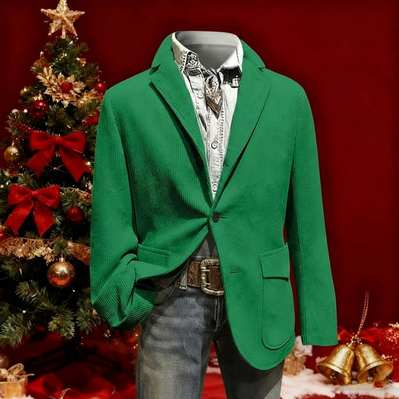 Big and Tall Christmas Blazers for Men Formal Corduroy Jacket Business Tailored Fit Notched Collar Winter Suit Jackets