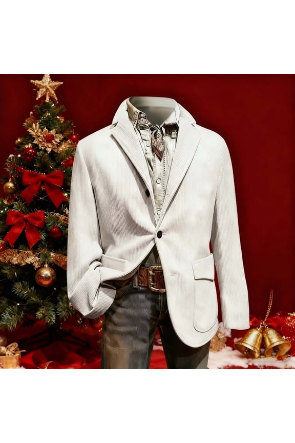 Big and Tall Christmas Blazers for Men Formal Corduroy Jacket Business Tailored Fit Notched Collar Winter Suit Jackets