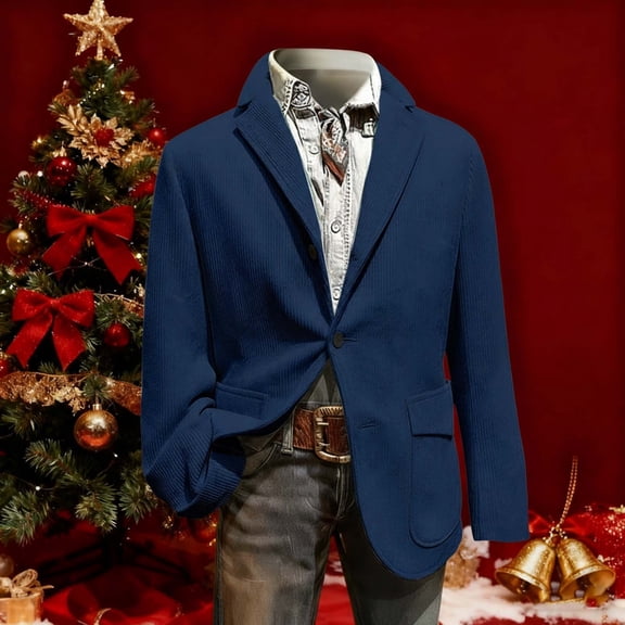 Big and Tall Christmas Blazers for Men Formal Corduroy Jacket Business Tailored Fit Notched Collar Winter Suit Jackets
