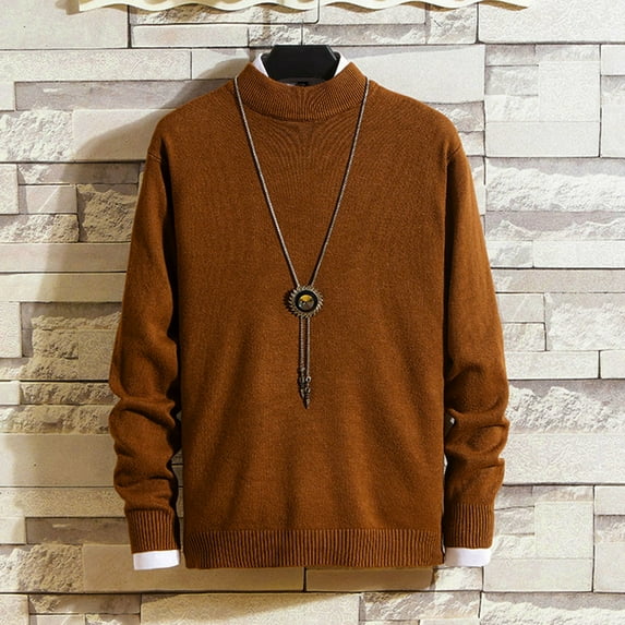 Big and Tall Chunky Knit Sweater Casual Turtleneck Loose Fit Solid Color Layering Top for Fall Winter,M-5XL