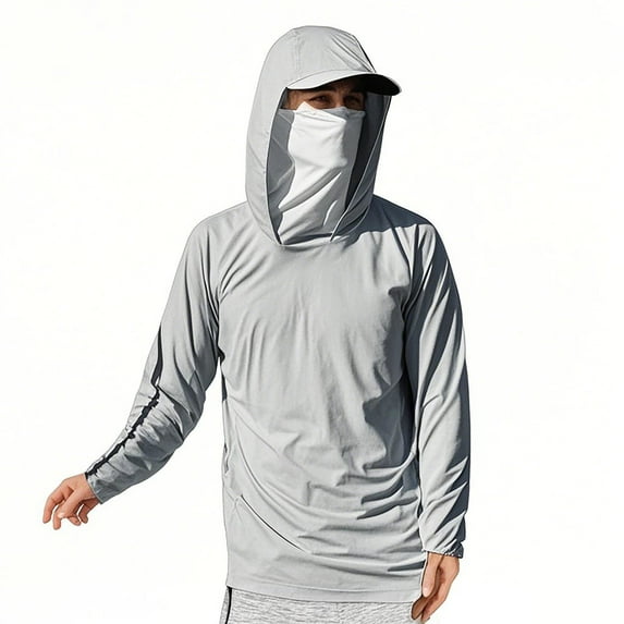 Big and Tall Cooling Sun Shirts Mens UV Protection Long Sleeve Hoodies Face Mask Summer Shirts Fishing Cycling Hiking 5XL