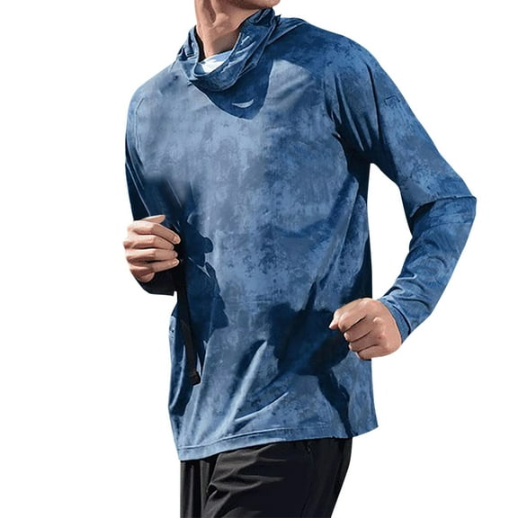 Big and Tall Cooling Sun Shirts Mens UV Protection Long Sleeve Hoodies Face Mask Summer Shirts Fishing Cycling Hiking M