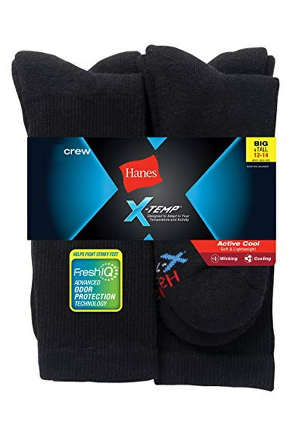 Big and Tall Crew Socks (AC18P) Black, 12-14