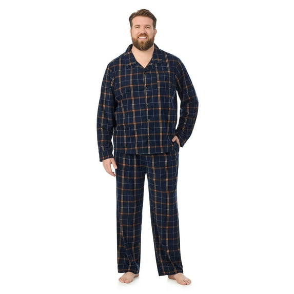 Big and Tall Cuddl Duds® Cozy Lodge Notch Collar Pajama Pants and Pajama Shirt Set Color: Navy Multi Plaid Size: XXL TALL