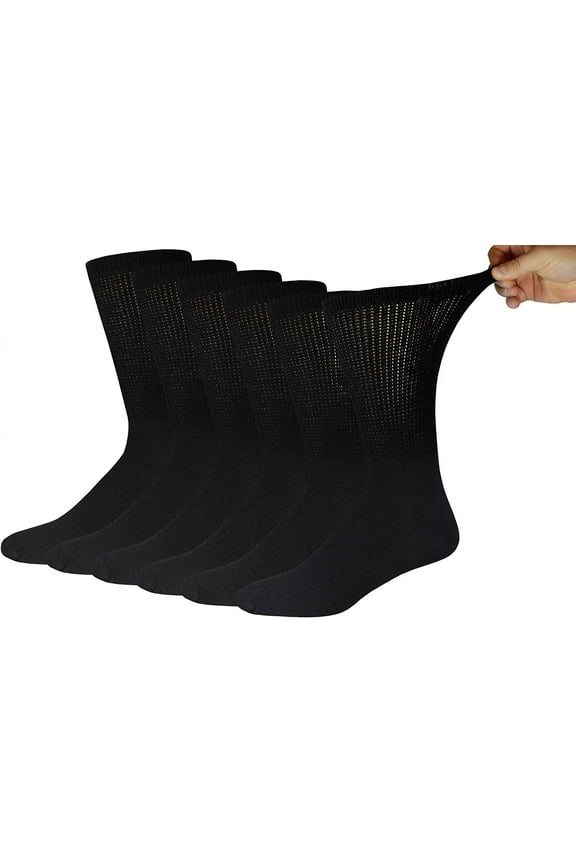 Big and Tall Diabetic Cotton Neuropathy Crew Socks, King Size Mens Athletic Crew Socks (13-16, Black) - 6 pairs Black