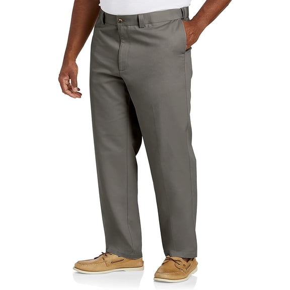 Big and Tall Essentials by DXL Men's Flat-Front Twill Pants, Grey, 44W X 32L