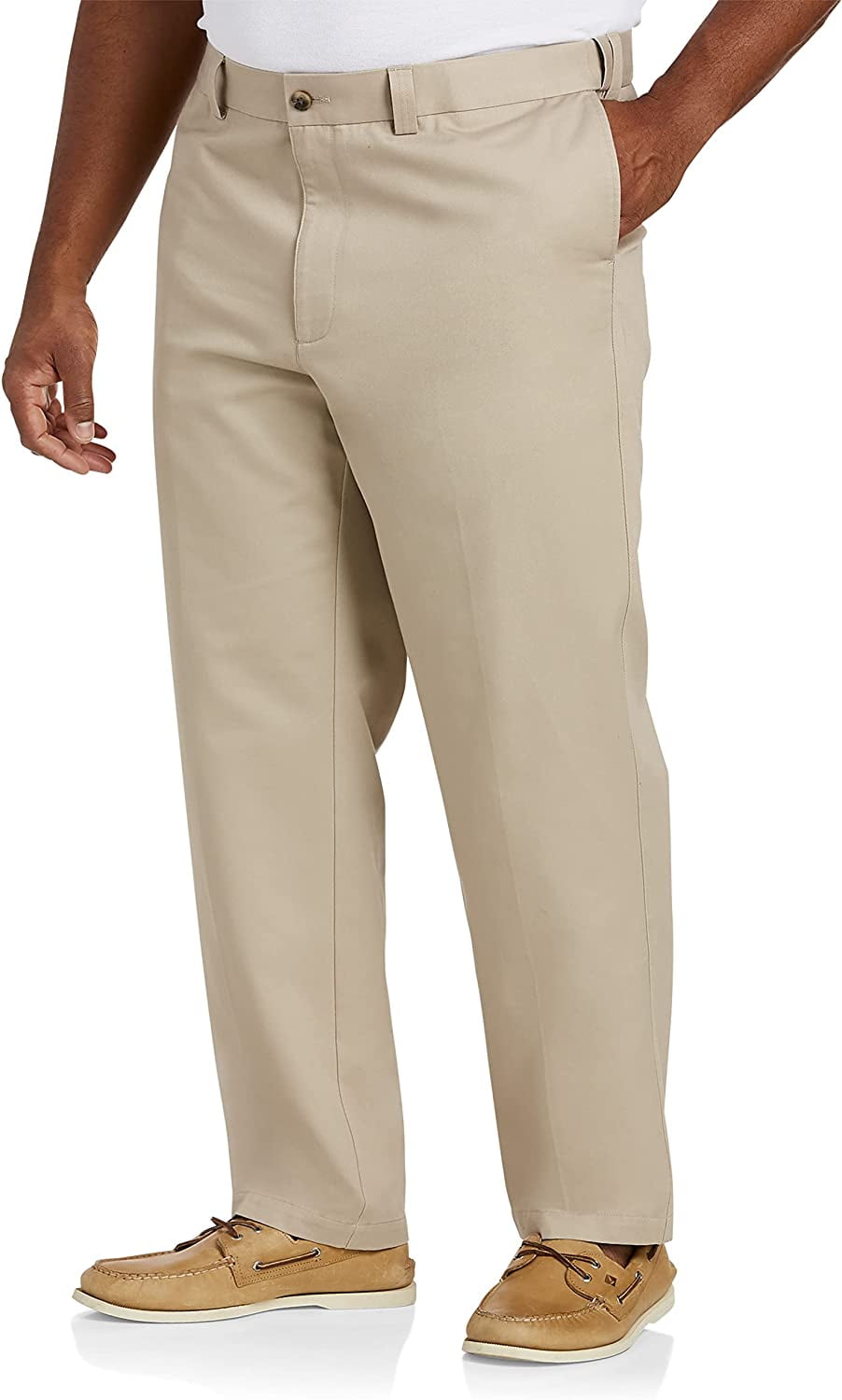 DXL Essentials Big & Tall Men's Flat-Front Twill Pants, Khaki, 44W
