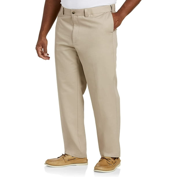 DXL Essentials Big & Tall Men's Flat-Front Twill Pants, Khaki, 44W