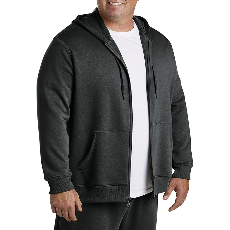 Big and Tall Essentials by DXL Men's Full-Zip Fleece Hoodie, Black, 2XLT