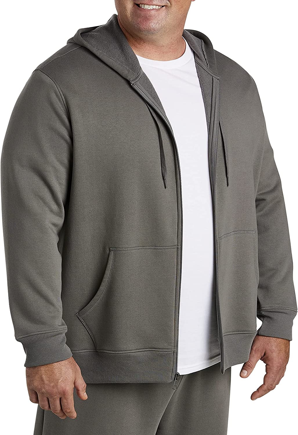 Big and Tall Essentials by DXL Men's FullZip Fleece Hoodie, Grey, 4XL