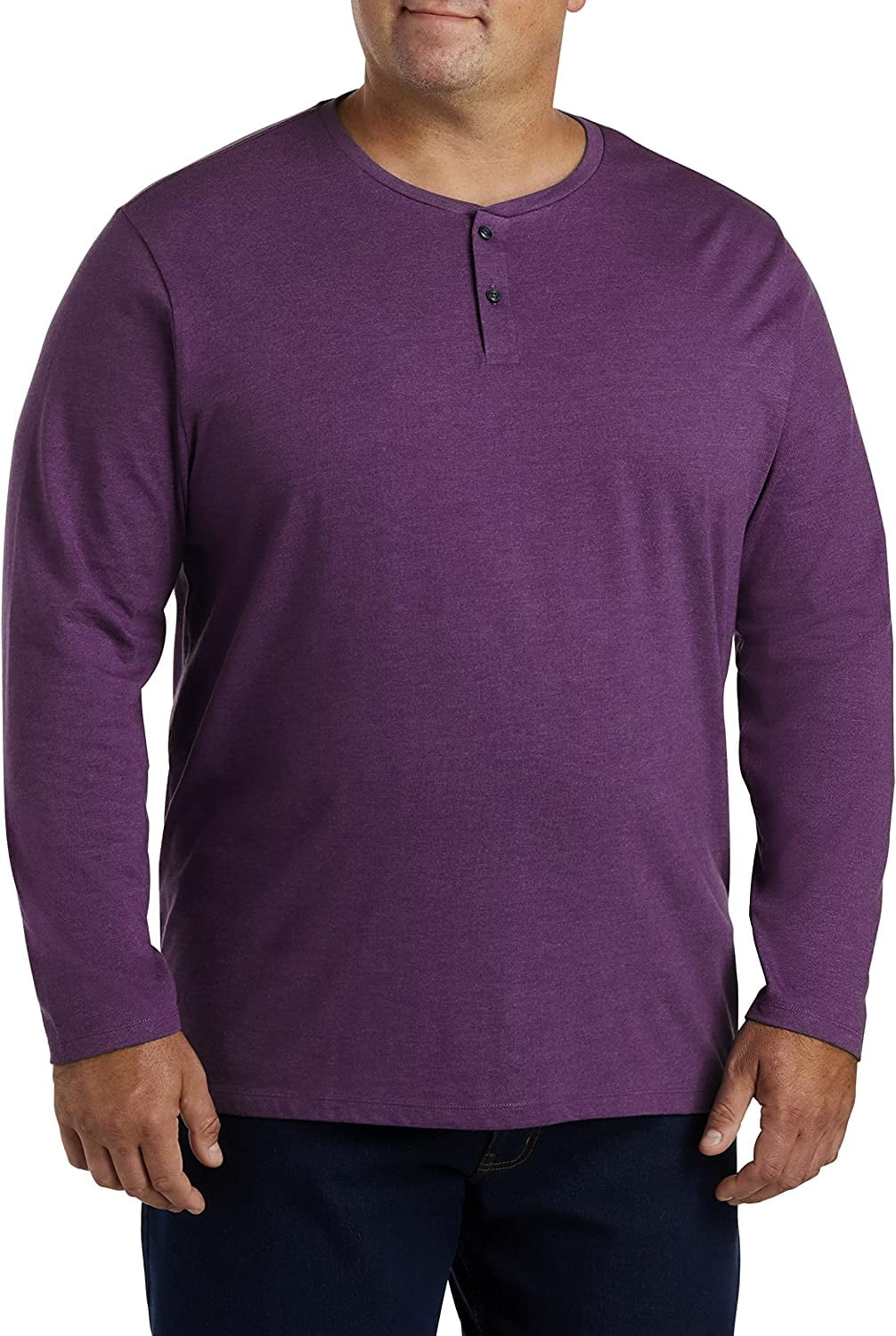 Big and Tall Essentials by DXL Men's Long-Sleeve Henley Shirt, Purple, 2XL