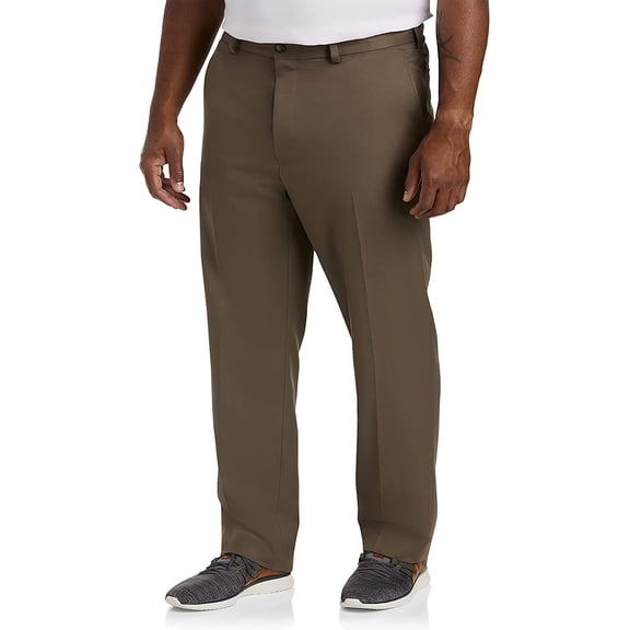 Big and Tall Essentials by DXL Men's Microfiber Dress Pants, Dark Khaki, 46W x 30L