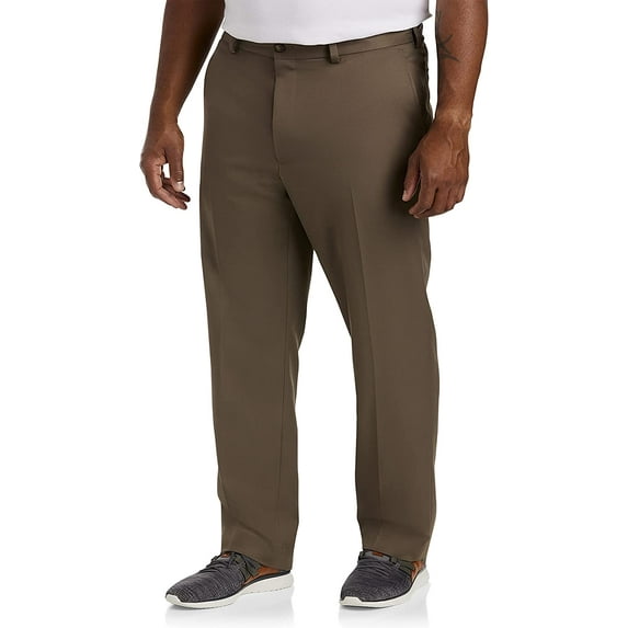 Big and Tall Essentials by DXL Men's Microfiber Dress Pants, Dark Khaki, 58W x 32L