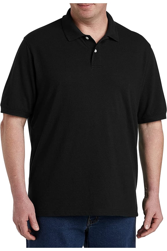 Big and Tall Essentials by DXL Men's Pique Mesh Short-Sleeve Polo Shirt, Black, 4XLT