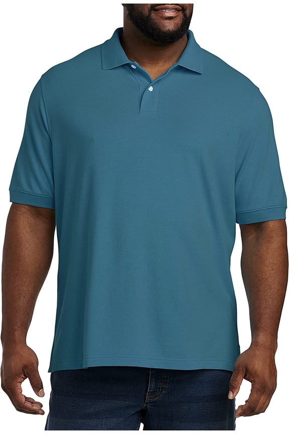 Big and Tall Essentials by DXL Men's Pique Mesh Short-Sleeve Polo Shirt, Teal, 3XLT