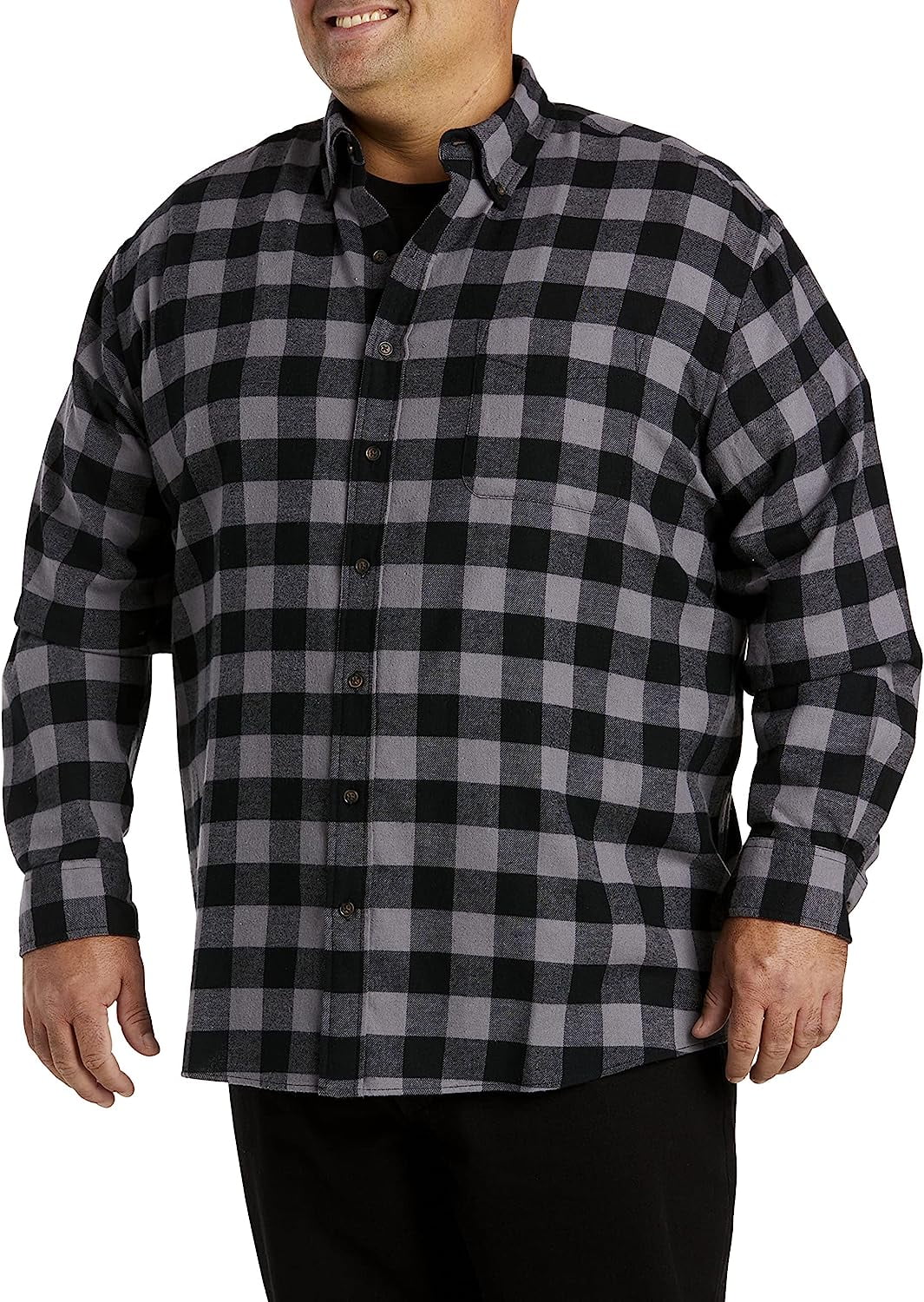 Big and Tall Essentials by DXL Men's Plaid Flannel Sport Shirt, Black
