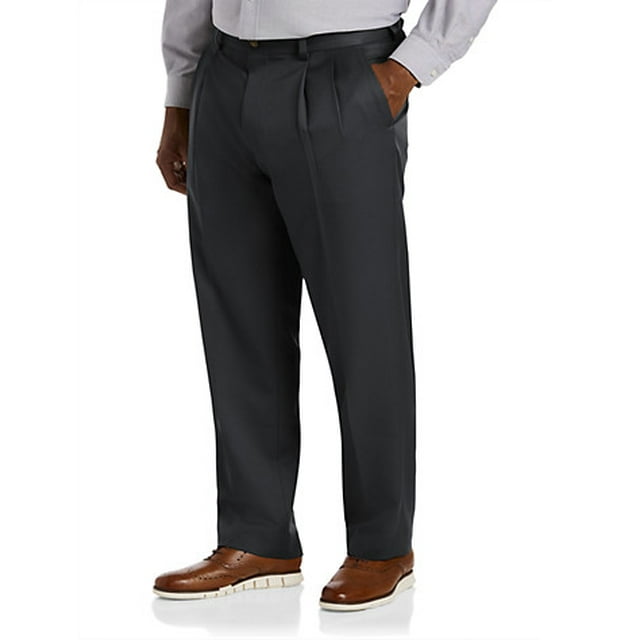 Big and Tall Essentials by DXL Men's Pleated Dress Pants, Black, 46W x