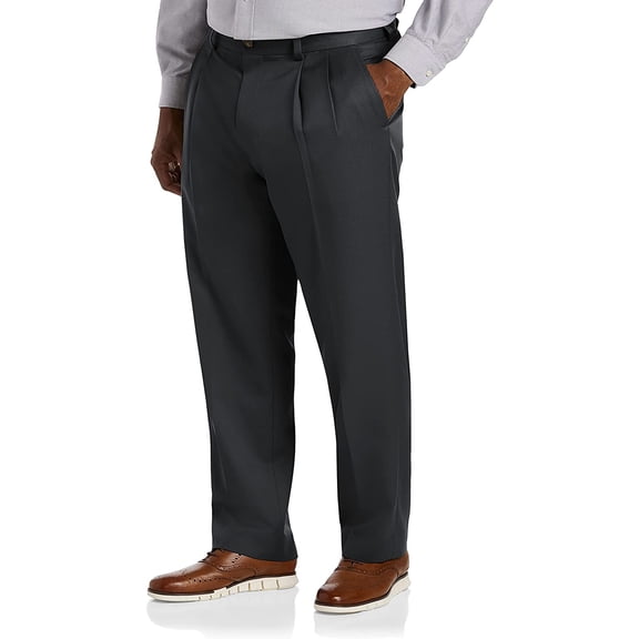 Big and Tall Essentials by DXL Men's Pleated Dress Pants, Black, 50W x 30L