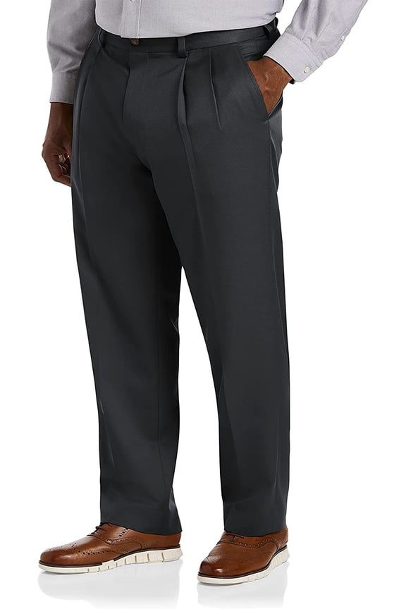 Big and Tall Essentials by DXL Men's Pleated Dress Pants, Black, 50W x 30L