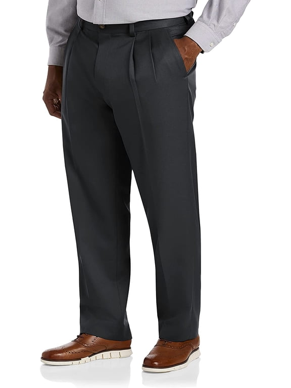 Big and Tall Essentials by DXL Men's Pleated Dress Pants, Black, 52W x 30L